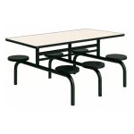Mesa para Refeitório FIXA 6 Lugares MDP Branco de 25 mm - Assento PRETO - 50202