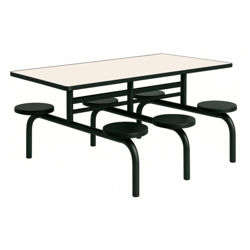 Mesa para Refeitório FIXA 6 Lugares MDP Branco de 25 mm - Assento PRETO - 50202