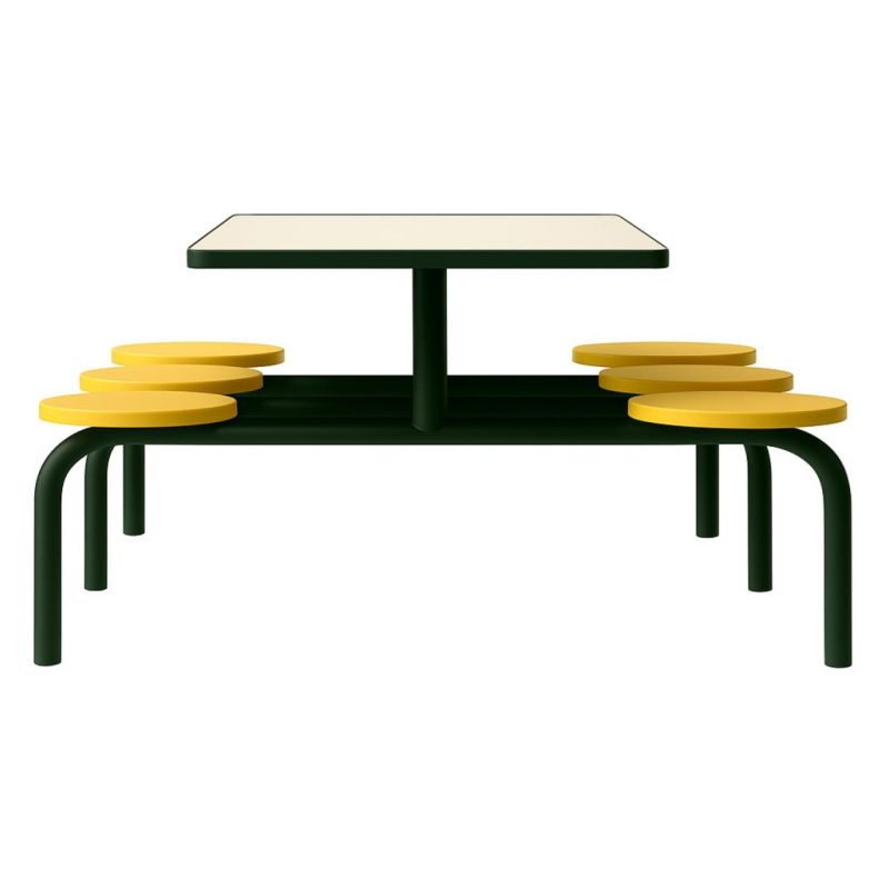 Mesa para Refeitório FIXA 6 Lugares MDP Branco de 25 mm - Assento AMARELO - 50203
