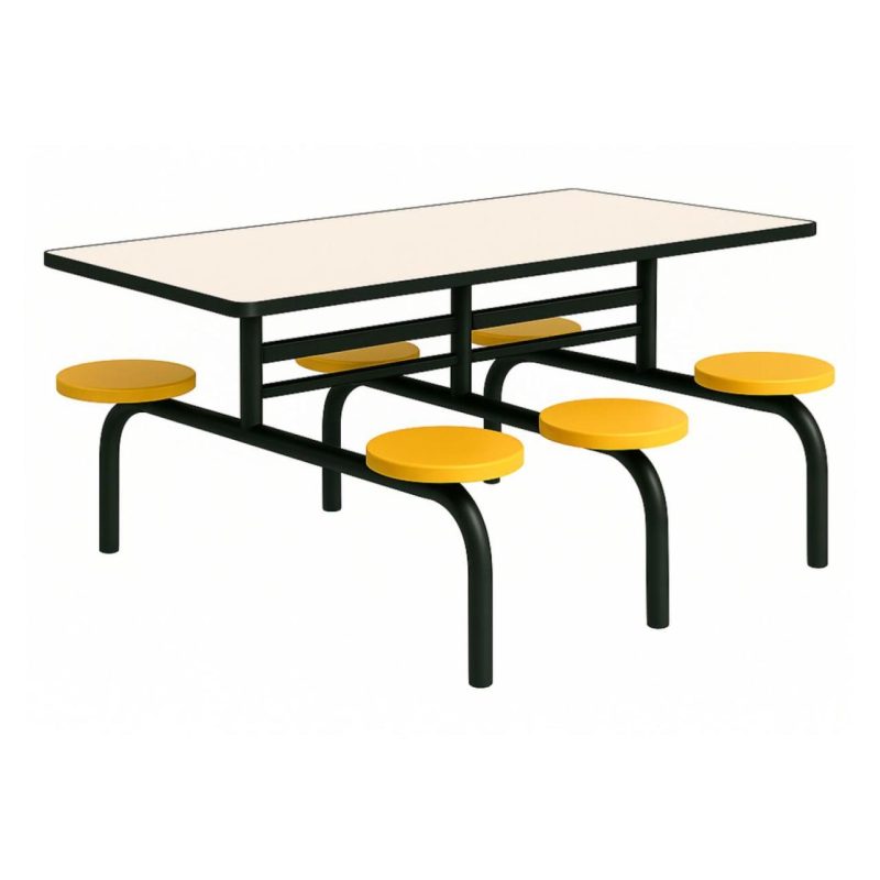 Mesa para Refeitório FIXA 6 Lugares MDP Branco de 25 mm - Assento AMARELO - 50203
