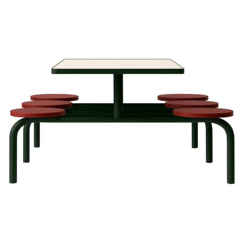 Mesa para Refeitório FIXA 6 Lugares MDP Branco de 25 mm - Assento VERMELHO - 50204