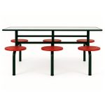 Mesa para Refeitório FIXA 6 Lugares MDP Branco de 25 mm - Assento VERMELHO - 50204