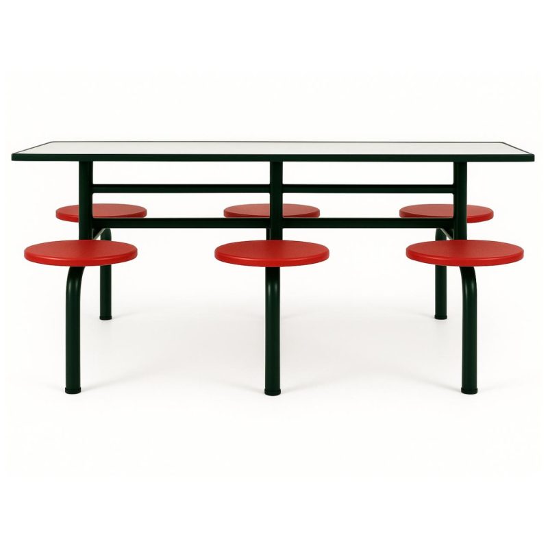Mesa para Refeitório FIXA 6 Lugares MDP Branco de 25 mm - Assento VERMELHO - 50204