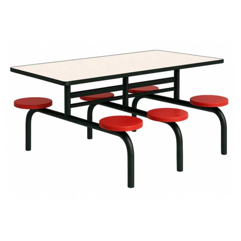 Mesa para Refeitório FIXA 6 Lugares MDP Branco de 25 mm - Assento VERMELHO - 50204