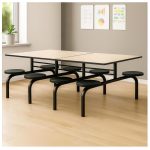 Mesa para Refeitório FIXA 8 Lugares MDP Branco de 25 mm - Assento PRETO - 50104 Mesa para Refeitório FIXA 8 Lugares MDP Branco de 25 mm - Assento PRETO - 50104