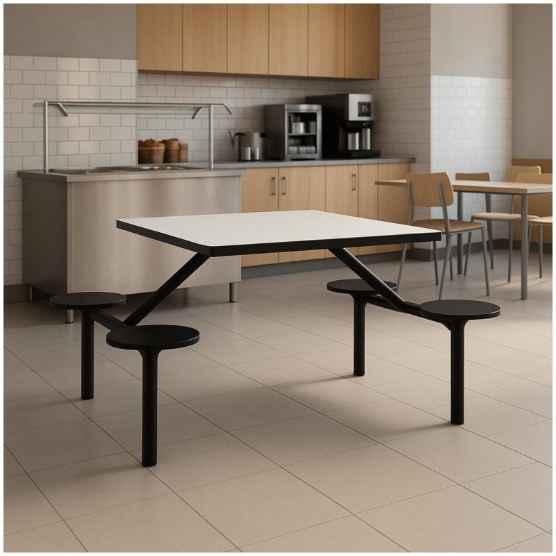 Mesa para Refeitório FIXA 4 Lugares MDP Branco de 25 mm - Assento PRETO - 50301 Mesa para Refeitório FIXA 4 Lugares MDP Branco de 25 mm - Assento PRETO - 50301