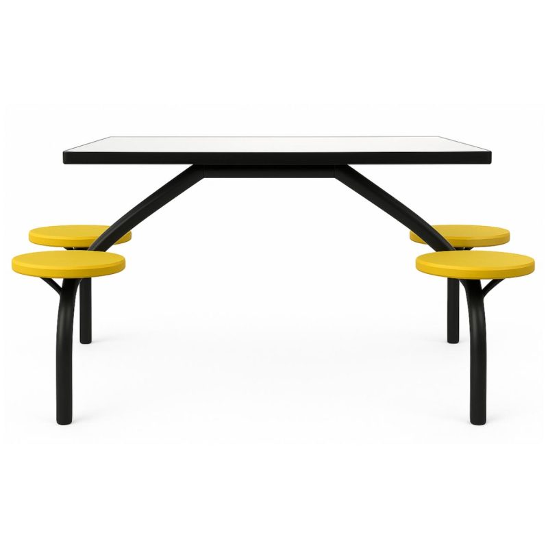 Mesa para Refeitório FIXA 4 Lugares MDP Branco de 25 mm - Assento AMARELO - 50303 Mesa para Refeitório FIXA 4 Lugares MDP Branco de 25 mm - Assento AMARELO - 50303