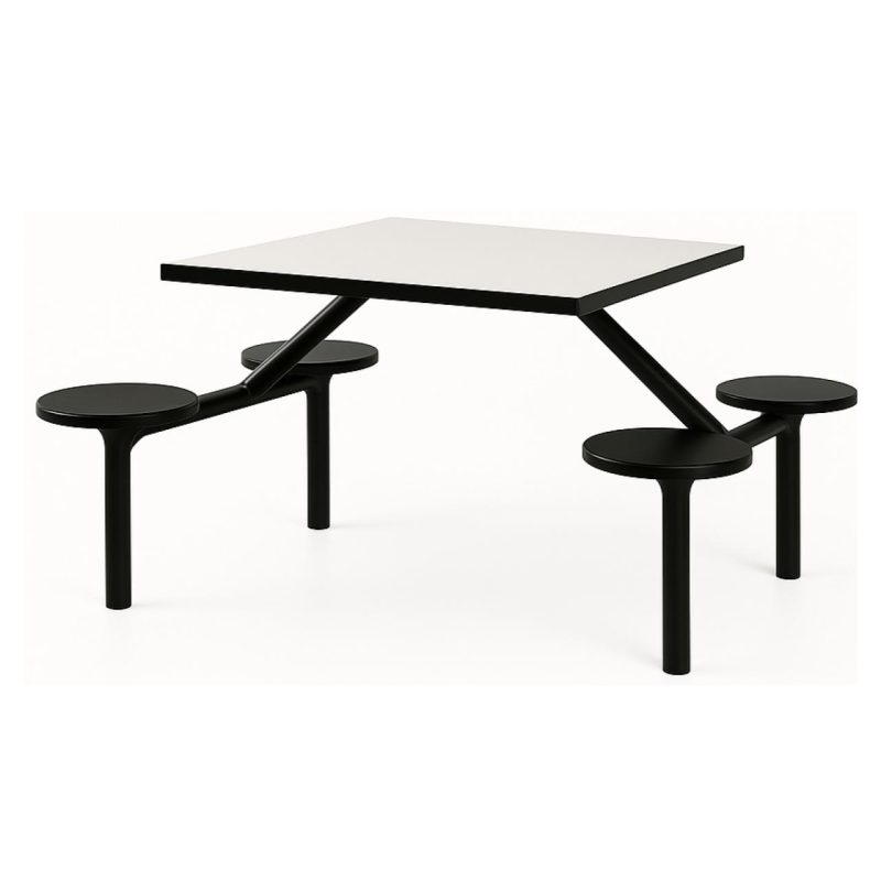 Mesa para Refeitório FIXA 4 Lugares MDP Branco de 25 mm - Assento PRETO - 50301 Mesa para Refeitório FIXA 4 Lugares MDP Branco de 25 mm - Assento PRETO - 50301