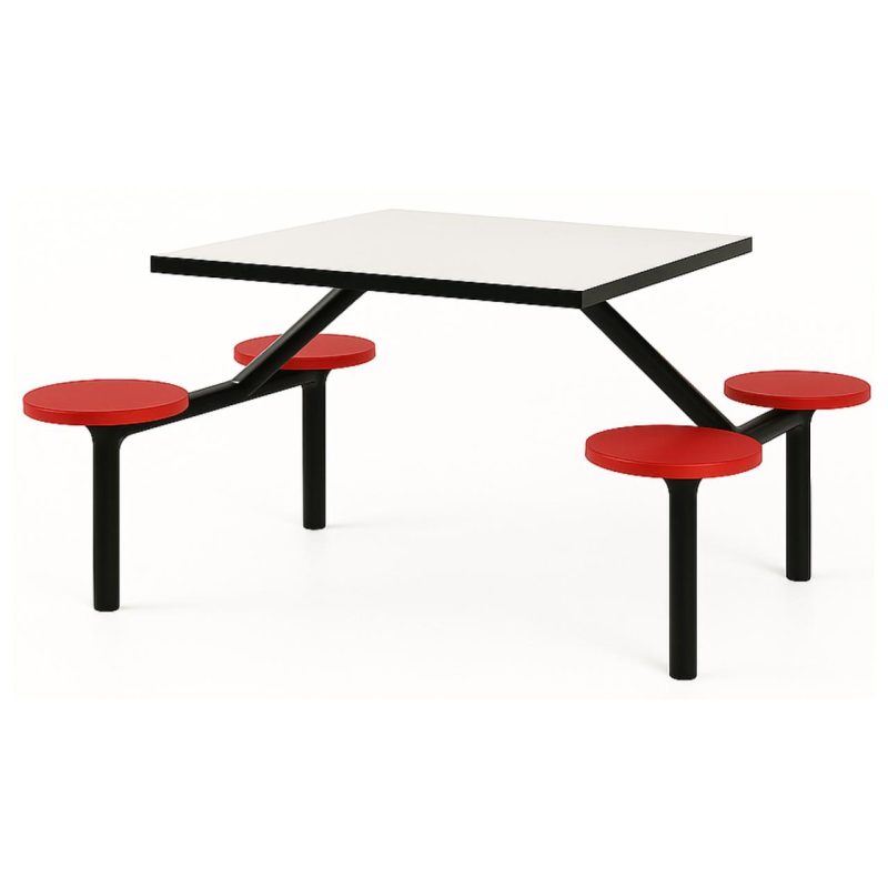Mesa para Refeitório FIXA 4 Lugares MDP Branco de 25 mm - Assento VERMELHO - 50302 Mesa para Refeitório FIXA 4 Lugares MDP Branco de 25 mm - Assento VERMELHO - 50302