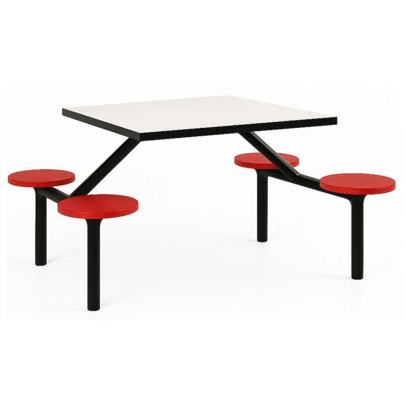 Mesa para Refeitório FIXA 4 Lugares MDP Branco de 25 mm - Assento VERMELHO - 50302 Mesa para Refeitório FIXA 4 Lugares MDP Branco de 25 mm - Assento VERMELHO - 50302