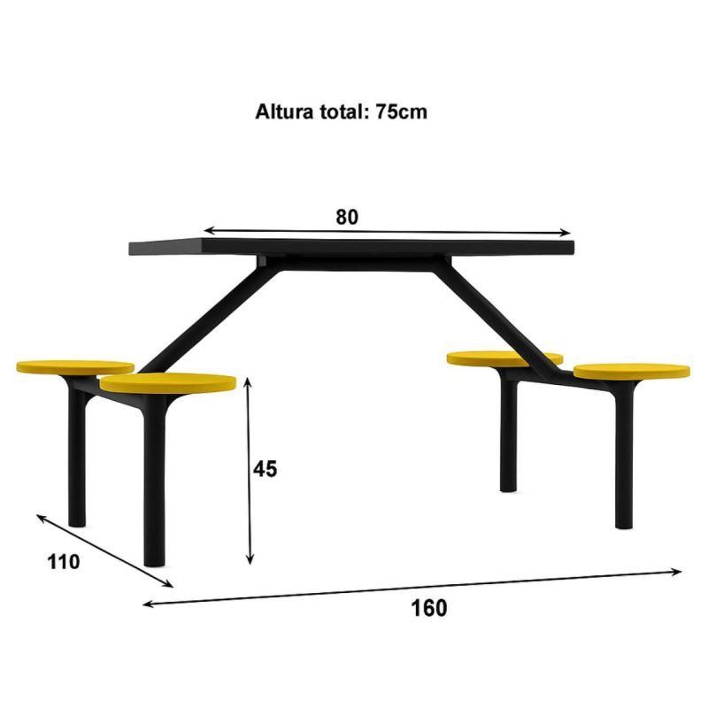 Mesa para Refeitório FIXA 4 Lugares MDP Branco de 25 mm - Assento AMARELO - 50303 Mesa para Refeitório FIXA 4 Lugares MDP Branco de 25 mm - Assento AMARELO - 50303