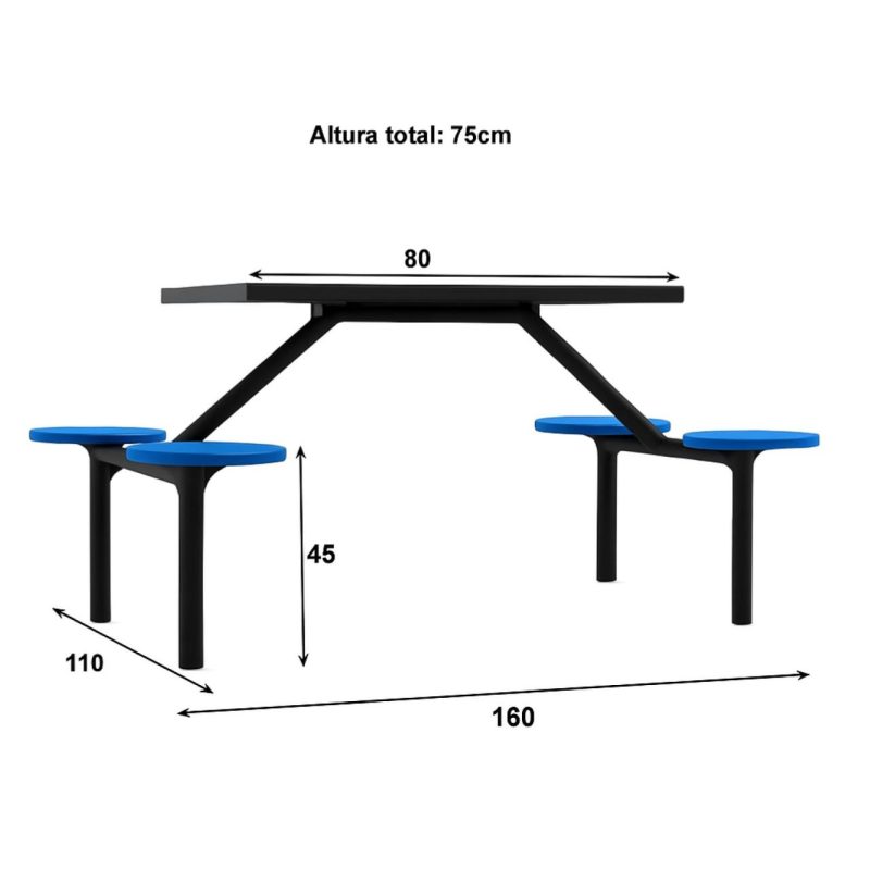 Mesa para Refeitório FIXA 4 Lugares MDP Branco de 25 mm - Assento AZUL - 50304 Mesa para Refeitório FIXA 4 Lugares MDP Branco de 25 mm - Assento AZUL - 50304