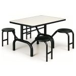 Mesa para Refeitório ESCAMOTEÁVEL 04 Lugares MDP Branco de 25 mm - Assento PRETO - 50401