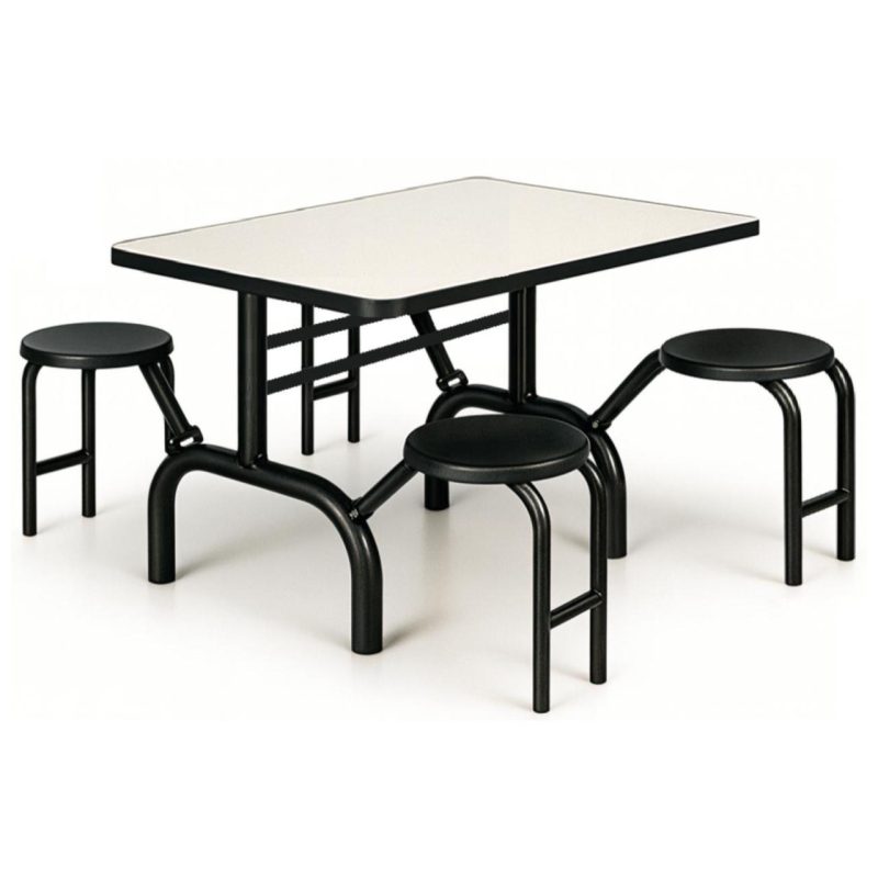 Mesa para Refeitório ESCAMOTEÁVEL 04 Lugares MDP Branco de 25 mm - Assento PRETO - 50401