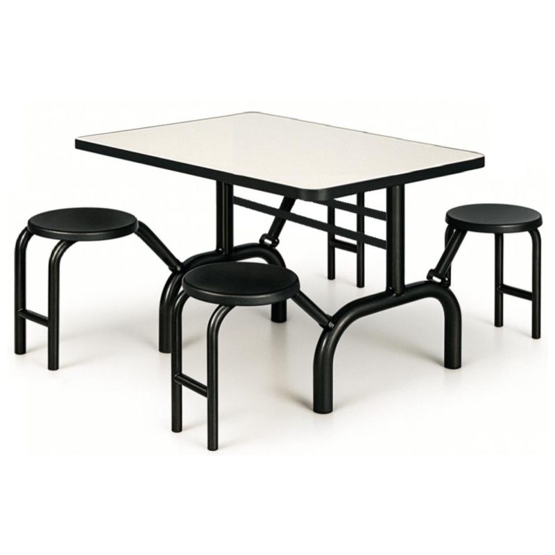 Mesa para Refeitório ESCAMOTEÁVEL 04 Lugares MDP Branco de 25 mm - Assento PRETO - 50401