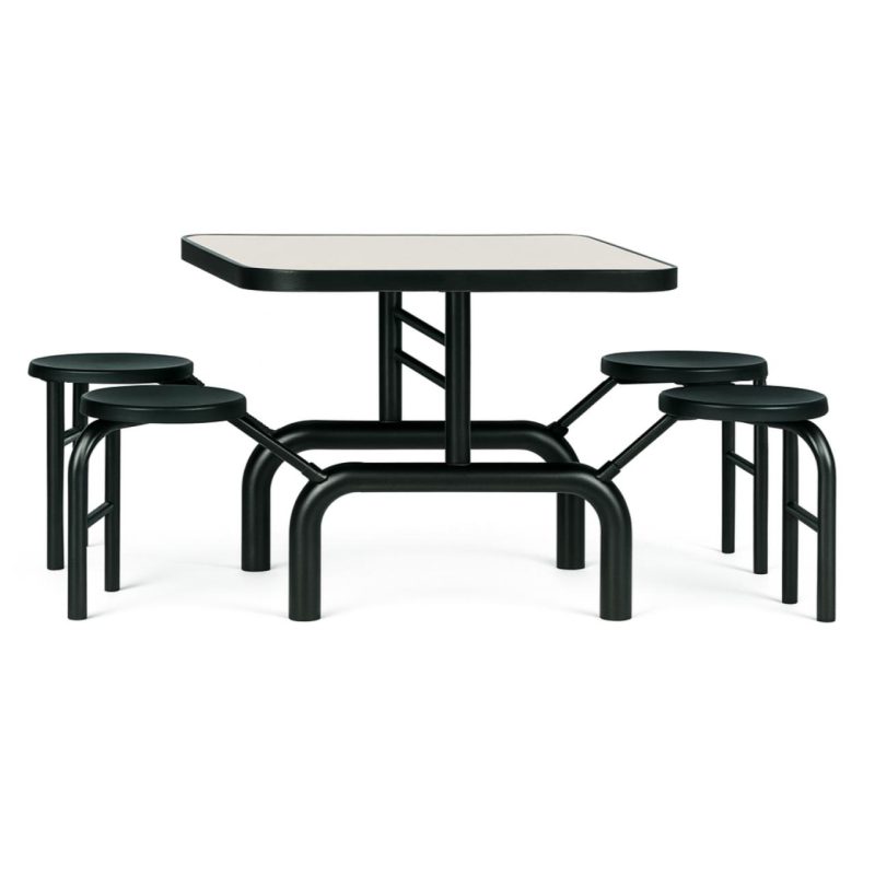 Mesa para Refeitório ESCAMOTEÁVEL 04 Lugares MDP Branco de 25 mm - Assento PRETO - 50401