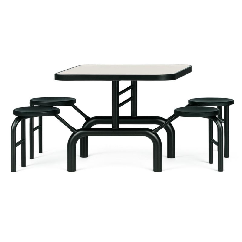 Mesa para Refeitório ESCAMOTEÁVEL 04 Lugares MDP Branco de 25 mm - Assento PRETO - 50401