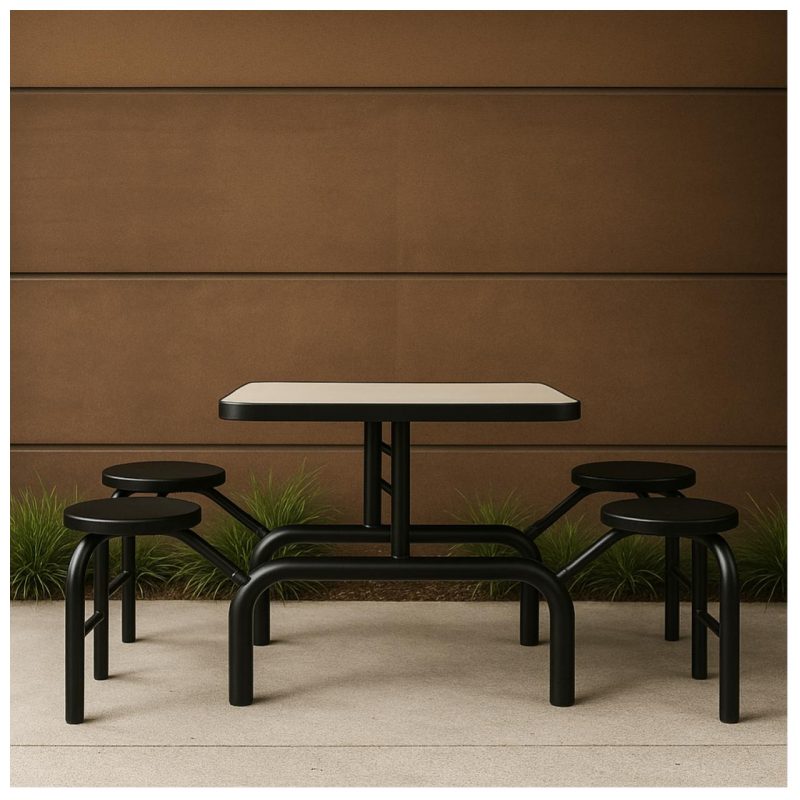 Mesa para Refeitório ESCAMOTEÁVEL 04 Lugares MDP Branco de 25 mm - Assento PRETO - 50401