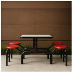 Mesa para Refeitório ESCAMOTEÁVEL 04 Lugares MDP Branco de 25 mm - Assento VERMELHO - 50402 Mesa para Refeitório ESCAMOTEÁVEL 04 Lugares MDP Branco de 25 mm - Assento VERMELHO - 50402