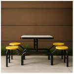 Mesa para Refeitório ESCAMOTEÁVEL 04 Lugares MDP Branco de 25 mm - Assento AMARELO - 50403 Mesa para Refeitório ESCAMOTEÁVEL 04 Lugares MDP Branco de 25 mm - Assento AMARELO - 50403