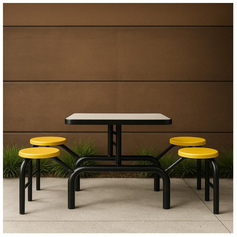 Mesa para Refeitório ESCAMOTEÁVEL 04 Lugares MDP Branco de 25 mm - Assento AMARELO - 50403 Mesa para Refeitório ESCAMOTEÁVEL 04 Lugares MDP Branco de 25 mm - Assento AMARELO - 50403