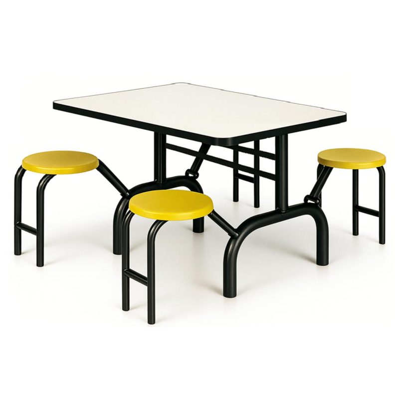 Mesa para Refeitório ESCAMOTEÁVEL 04 Lugares MDP Branco de 25 mm - Assento AMARELO - 50403 Mesa para Refeitório ESCAMOTEÁVEL 04 Lugares MDP Branco de 25 mm - Assento AMARELO - 50403