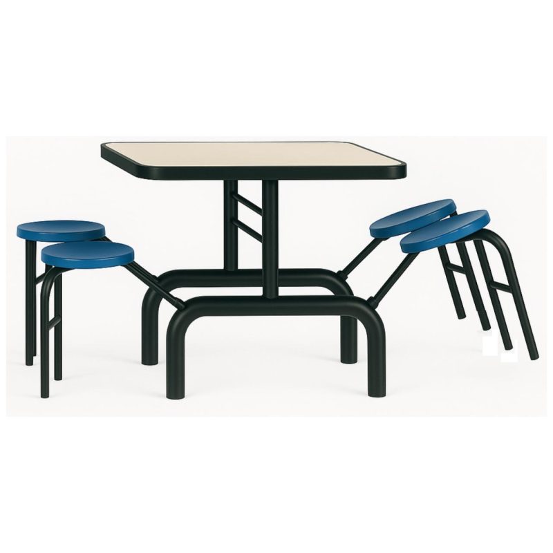 Mesa para Refeitório ESCAMOTEÁVEL 04 Lugares MDP Branco de 25 mm - Assento AZUL - 50404