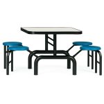 Mesa para Refeitório ESCAMOTEÁVEL 04 Lugares MDP Branco de 25 mm - Assento AZUL - 50404