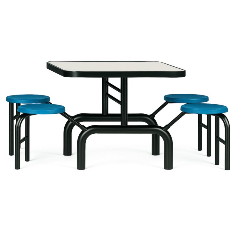 Mesa para Refeitório ESCAMOTEÁVEL 04 Lugares MDP Branco de 25 mm - Assento AZUL - 50404