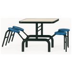 Mesa para Refeitório ESCAMOTEÁVEL 04 Lugares MDP Branco de 25 mm - Assento AZUL - 50404