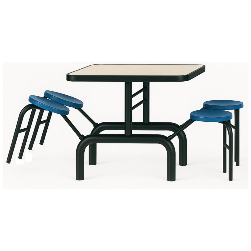 Mesa para Refeitório ESCAMOTEÁVEL 04 Lugares MDP Branco de 25 mm - Assento AZUL - 50404