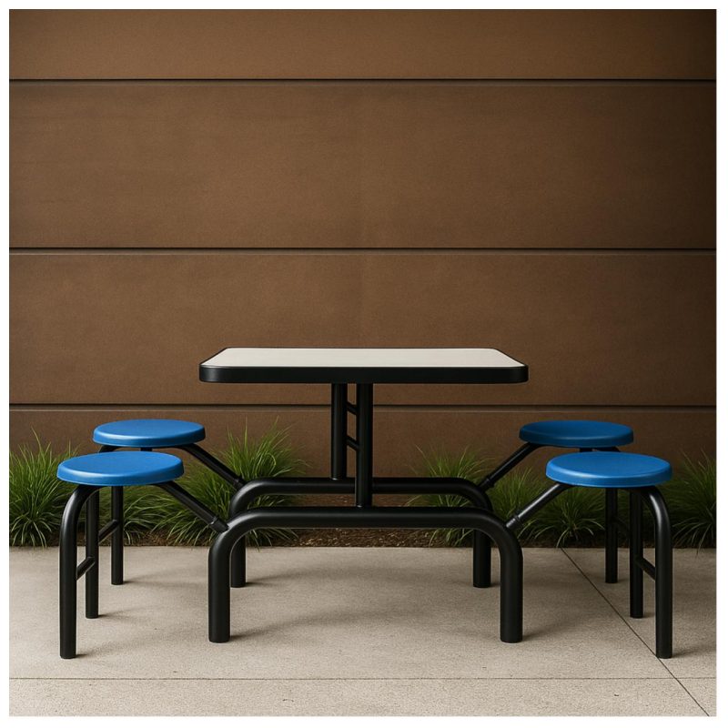 Mesa para Refeitório ESCAMOTEÁVEL 04 Lugares MDP Branco de 25 mm - Assento AZUL - 50404