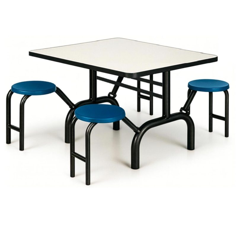 Mesa para Refeitório ESCAMOTEÁVEL 04 Lugares MDP Branco de 25 mm - Assento AZUL - 50404