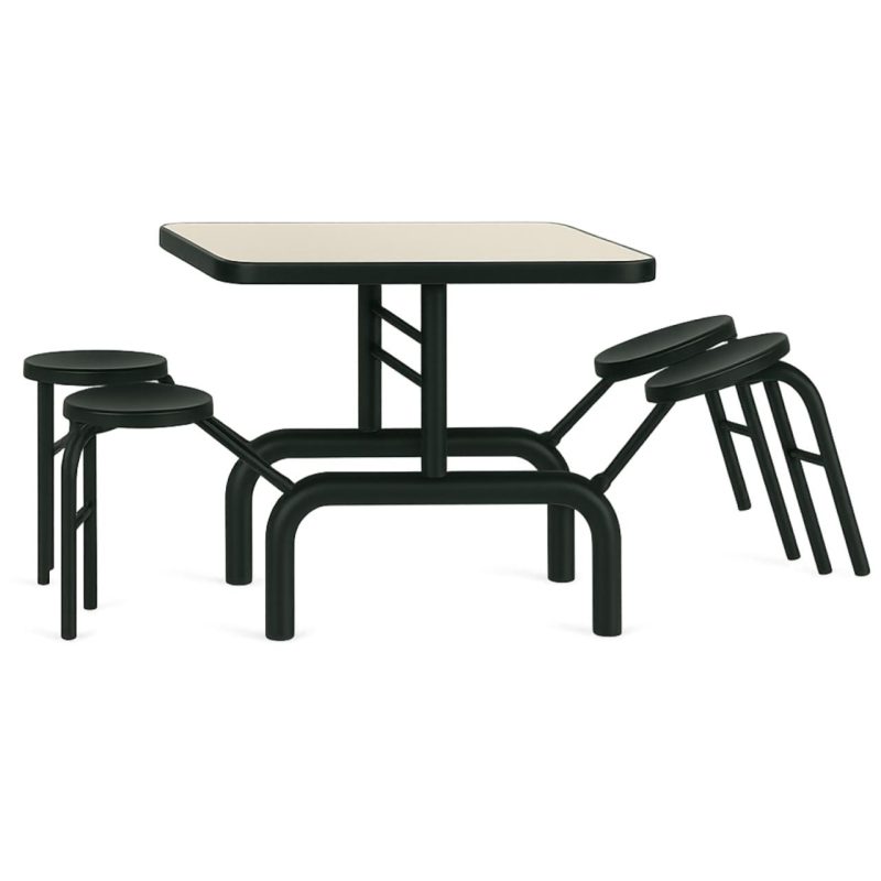 Mesa para Refeitório ESCAMOTEÁVEL 04 Lugares MDP Branco de 25 mm - Assento PRETO - 50401