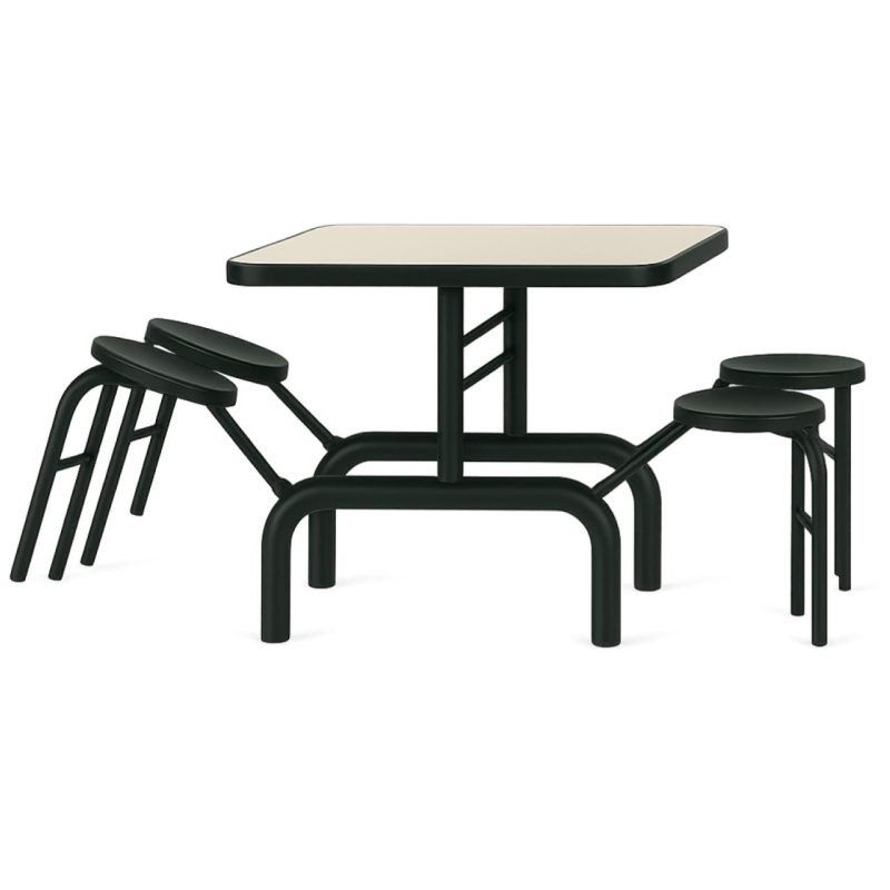 Mesa para Refeitório ESCAMOTEÁVEL 04 Lugares MDP Branco de 25 mm - Assento PRETO - 50401