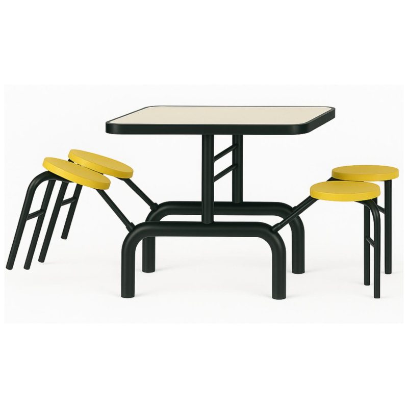 Mesa para Refeitório ESCAMOTEÁVEL 04 Lugares MDP Branco de 25 mm - Assento AMARELO - 50403 Mesa para Refeitório ESCAMOTEÁVEL 04 Lugares MDP Branco de 25 mm - Assento AMARELO - 50403