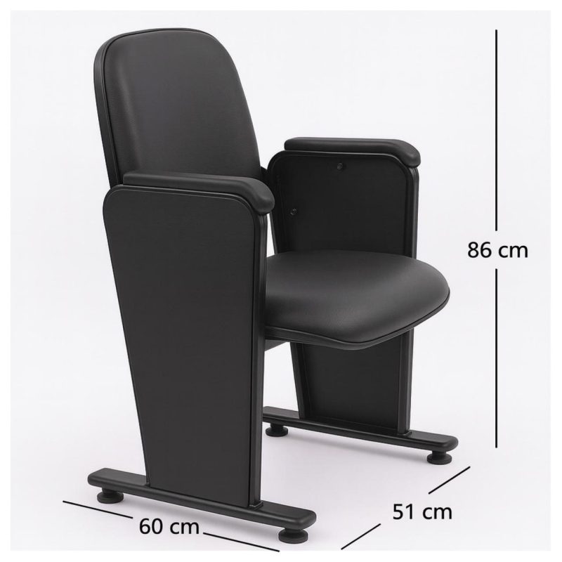 Auditório Poltrona Auditório Rebatível  05 Lugares – Linha Premium - Corino Preto - 38105
