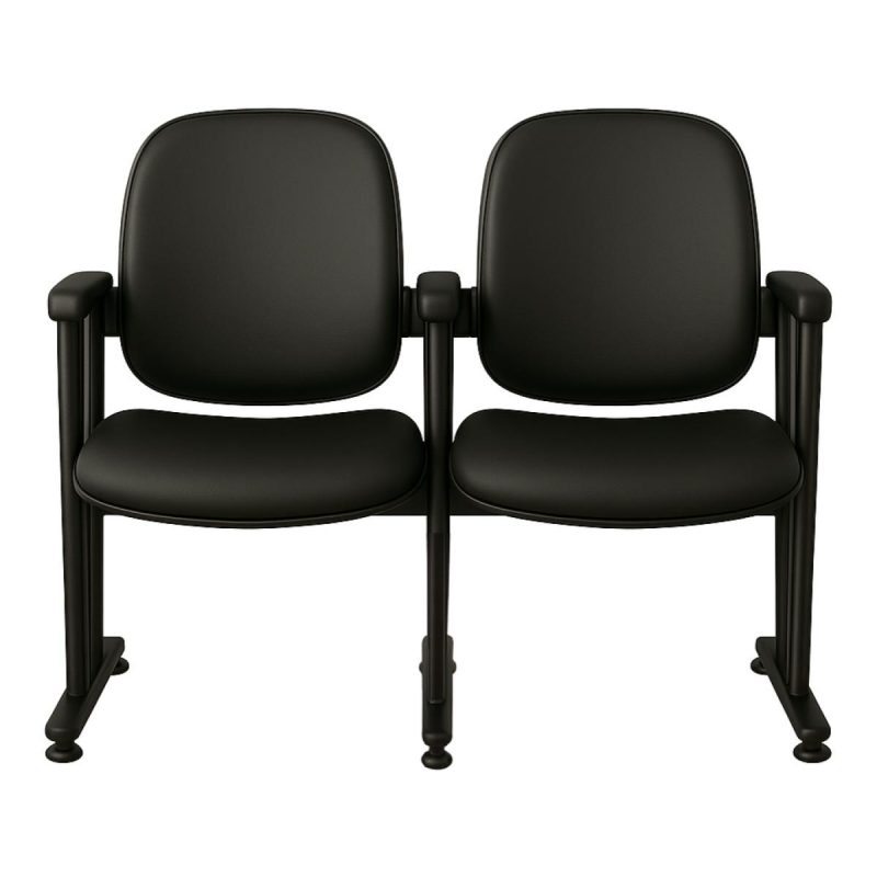 Auditório Poltrona Auditório Rebatível  02 Lugares – Linha Premium - Corino Preto - 38102
