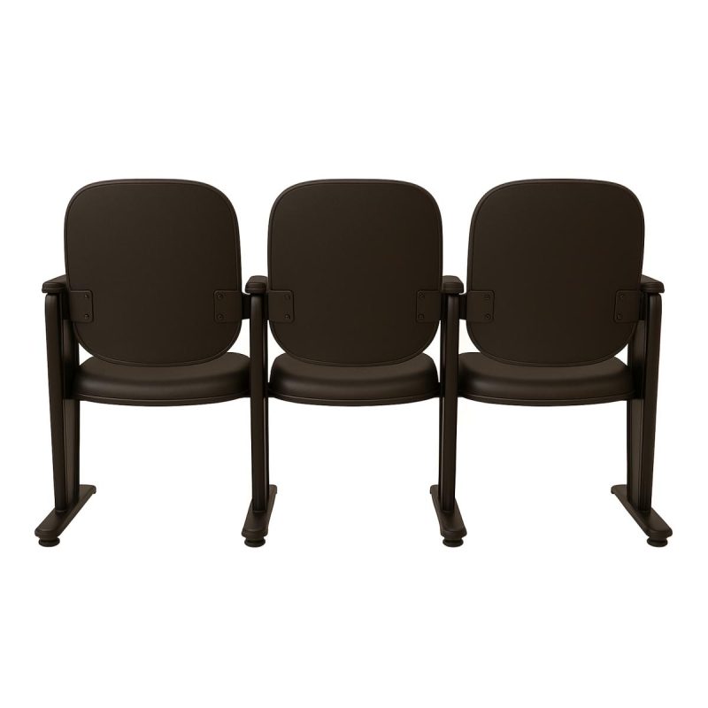 Auditório Poltrona Auditório Rebatível  03 Lugares – Linha Premium - Corino Preto - 38103