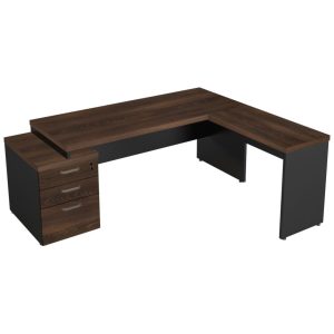 Mesa PEDESTAL com MESA AUXILIAR - 1,92x1,60m - WORKSTART - MARSALA / PRETO - 23484