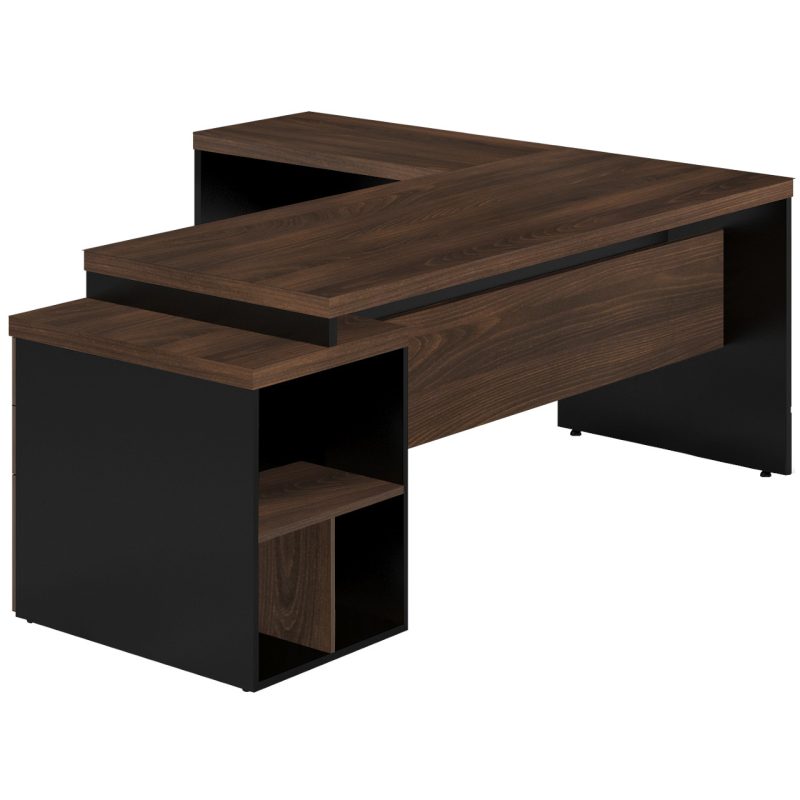 Móveis para Escritório Mesa PEDESTAL com MESA AUXILIAR - 1,92x1,60m - WORKSTART - MARSALA / PRETO - 23484