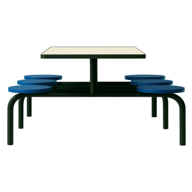Mesa para Refeitório FIXA 6 Lugares MDP Branco de 25 mm - Assento AZUL - 50201