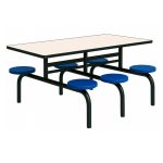 Mesa para Refeitório FIXA 6 Lugares MDP Branco de 25 mm - Assento AZUL - 50201