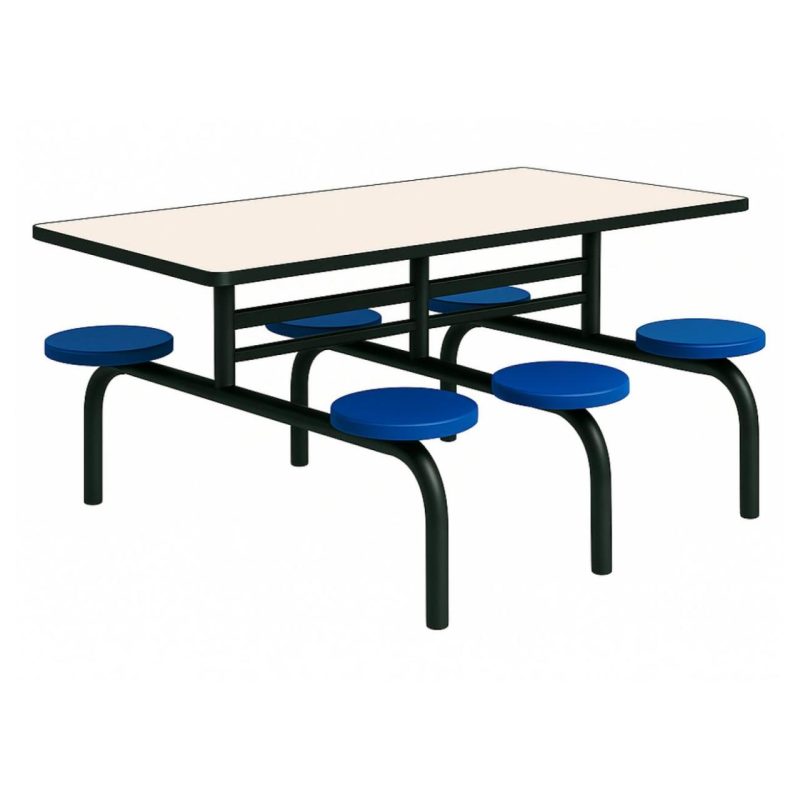 Mesa para Refeitório FIXA 6 Lugares MDP Branco de 25 mm - Assento AZUL - 50201