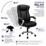 Mecanismo da Cadeira Presidente BOSS com ajuste de altura, pressão e sistema relax de até 120 graus.