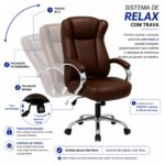 Mecanismo da Cadeira Presidente BOSS Marrom com ajuste de altura, pressão e sistema relax de até 120 graus.