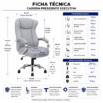 Diagrama da Cadeira Presidente BOSS Cinza com altura de 112 a 122 cm, largura de 63 cm e assento de 51 por 52 cm.