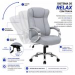 Mecanismo da Cadeira Presidente BOSS Cinza com ajuste de altura, pressão e sistema relax de até 120 graus.