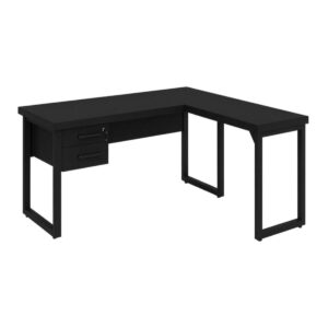 Mesa em L Preta 1,70 m com Gavetas e Pé Quadro