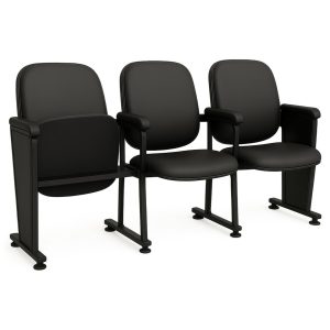 Poltrona Auditório Rebatível  03 Lugares – Linha Premium - Corino Preto - 38103